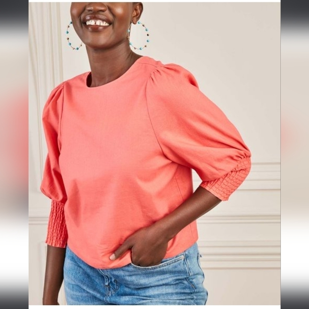 Stella & Dot, Double‎ Take Puff Sleeve Top , Coral, Size Large